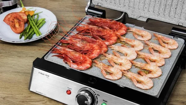 Imagen 5 Parrilla eléctrica Rock'nGrill Pro de 2000 W con revestimiento RockStone. Placas extraíbles, reversibles y apertura de 180º para un cocinado uniforme.