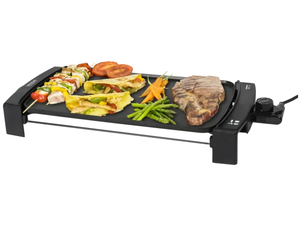 Plancha de asar eléctrica Cecotec Black&Water 2500 con superficie antiadherente y bandeja recogegrasas
