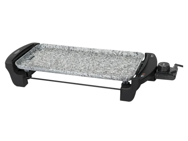 Imagen 2 Plancha eléctrica de 1800 W con revestimiento RockStone de gran dureza y antiadherencia. Incluye termostato regulable, superficie amplia y cajetín recogegrasas.