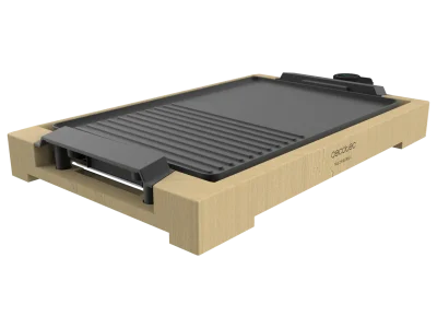 Plancha de asar eléctrica Tasty&Grill 2000 Bamboo Black con estructura de bambú oscuro y superficie grill con revestimiento RockStone