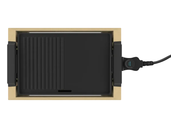 Imagen 2 Plancha de asar eléctrica de 2000 W con estructura de bambú y revestimiento RockStone antiadherente. Termostato regulable y superficie grill fácil de limpiar.