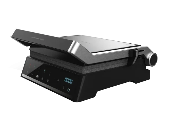 Imagen 2 Parrilla eléctrica 2000 W con sistema AutoCook, apertura 180º y placas extraíbles. Revestimiento RockStone antiadherente y control de temperatura automático.