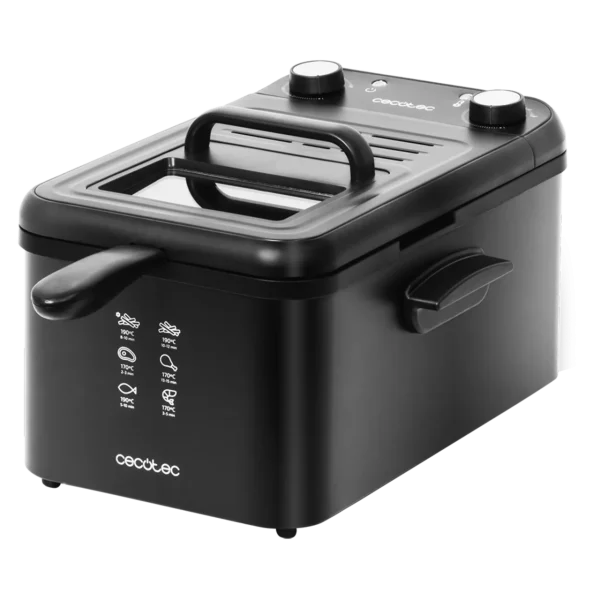 Imagen 2 Freidora eléctrica de 3 litros con filtro OilCleaner para mantener el aceite limpio. 2400 W de potencia, temporizador de 30 minutos y diseño elegante en negro.