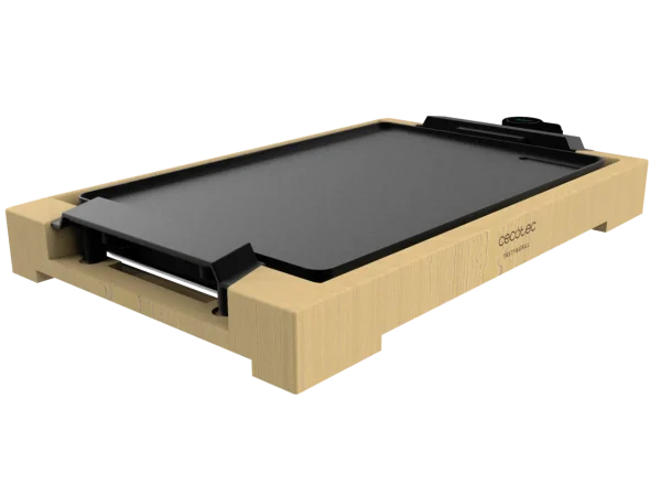 Plancha de asar eléctrica Cecotec Tasty&Grill 2000 Bamboo con base de madera y superficie de cocción antiadherente