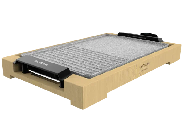 Plancha de asar eléctrica Cecotec Tasty&Grill 2000 Bamboo MixStone con estructura de bambú y superficie mixta de cocina
