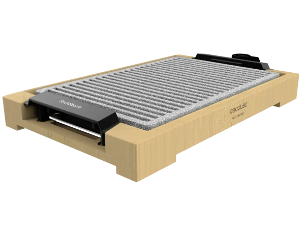 Imagen 2 Plancha de asar eléctrica de 2000 W con estructura de bambú y revestimiento RockStone antiadherente. Superficie grill extraíble apta para lavavajillas.