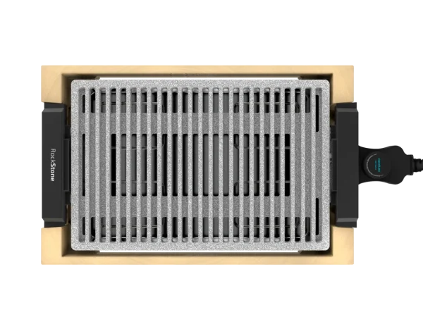 Imagen 3 Plancha de asar eléctrica de 2000 W con estructura de bambú y revestimiento RockStone antiadherente. Superficie grill extraíble apta para lavavajillas.