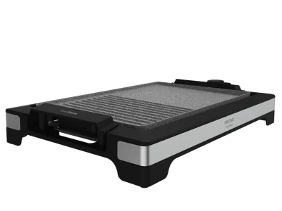 Plancha de asar eléctrica Tasty&Grill 2000 Inox MixStone con superficie mixta de grill y plancha lisa y acabados en acero inoxidable