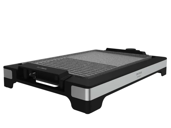 Plancha de asar eléctrica Tasty&Grill 2000 Inox MixStone con superficie mixta de grill y plancha lisa y acabados en acero inoxidable