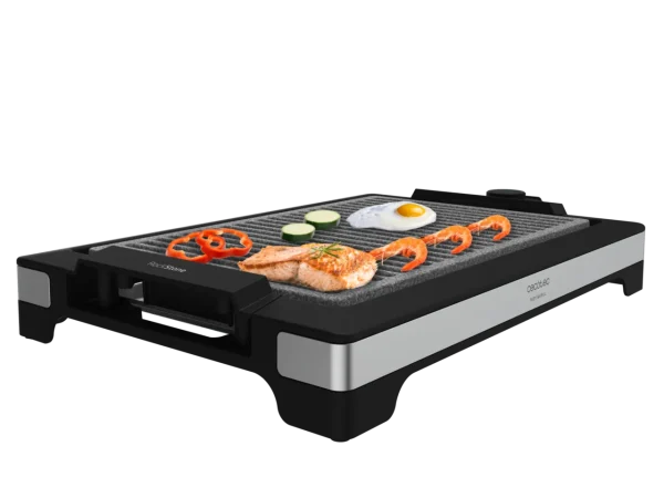 Imagen 2 Plancha de asar eléctrica de 2000 W con acabados en acero inoxidable y superficie grill. Revestimiento antiadherente RockStone y termostato regulable.