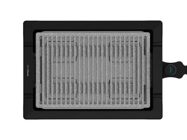 Imagen 3 Plancha de asar eléctrica de 2000 W con acabados en acero inoxidable y superficie grill. Revestimiento antiadherente RockStone y termostato regulable.