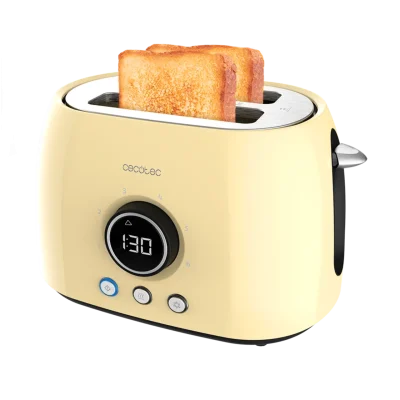 Tostadora digital amarilla estilo retro ClassicToast 8000 Yellow Double con pantalla y soporte para panecillos