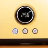 Imagen 5 Tostadora digital retro amarilla de 800 W con 2 ranuras extraanchas. Cuenta con pantalla LCD, cuenta atrás, 3 funciones y soporte superior para panecillos.