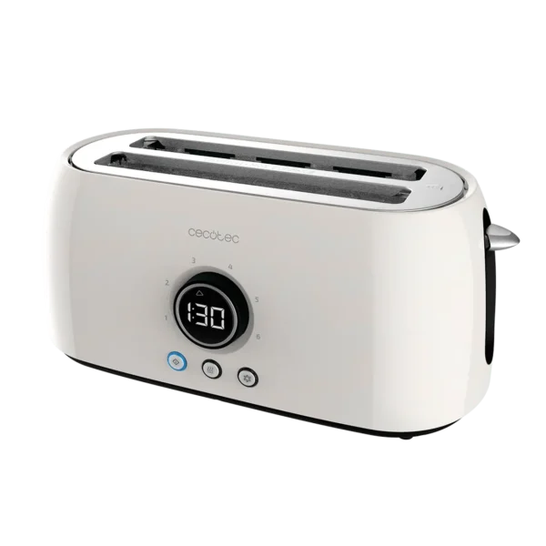 Imagen 2 Tostadora digital beige de 1500 W con 2 ranuras largas extraanchas para 4 tostadas. Incluye soporte para panecillos, 3 funciones, luz LED y control de tiempo.