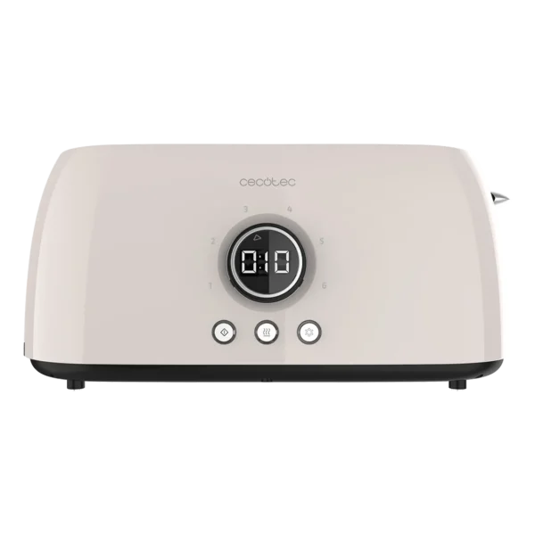 Imagen 3 Tostadora digital beige de 1500 W con 2 ranuras largas extraanchas para 4 tostadas. Incluye soporte para panecillos, 3 funciones, luz LED y control de tiempo.