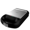 Sandwichera Cecotec Rock'nToast Family 3in1 de acero inoxidable abierta mostrando sus placas intercambiables para 4 sándwiches, gofres y grill