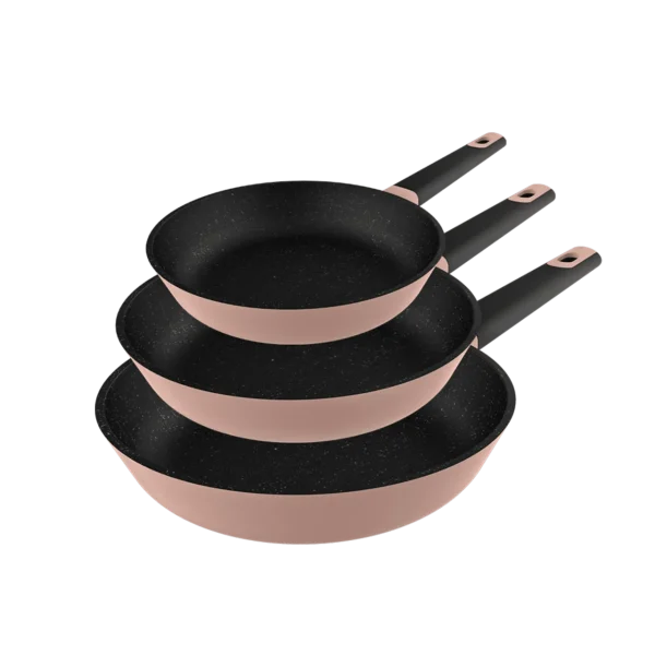 Set de tres sartenes rosas Polka Experience Bucket Set Gravity de 18, 22 y 26 cm de aluminio fundido y fondo de inducción