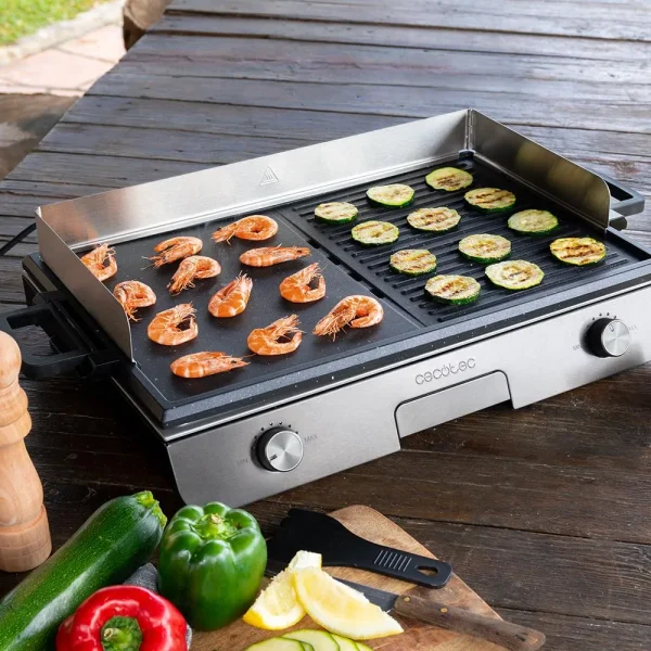 Imagen 4 Barbacoa eléctrica de sobremesa PerfectRoast 3000 Inox de CECOTEC con 3000 W, superficie mixta y revestimiento RockStone. Incluye termostato y recogegrasas.