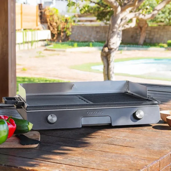 Imagen 5 Barbacoa eléctrica de sobremesa PerfectRoast 3000 Inox de CECOTEC con 3000 W, superficie mixta y revestimiento RockStone. Incluye termostato y recogegrasas.