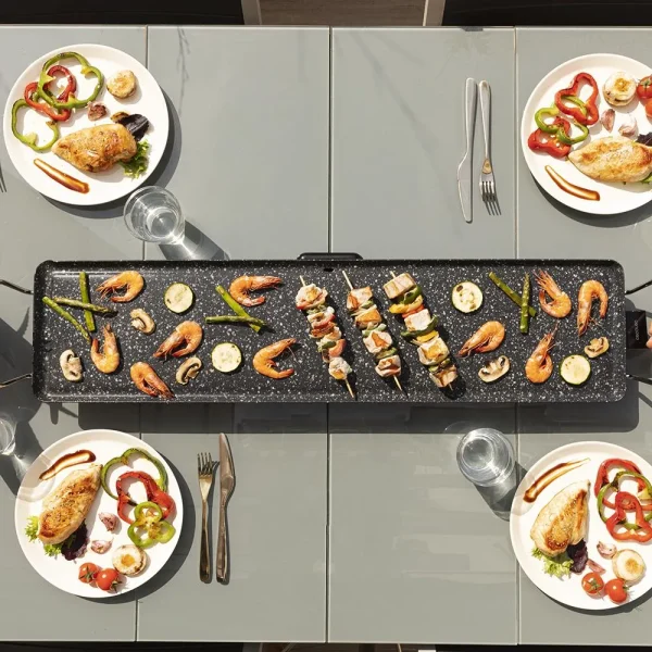 Imagen 4 Plancha de asar eléctrica de 2400 W con superficie XXL de 90x22 cm. Revestimiento RockStone antiadherente, termostato regulable y apta para lavavajillas.