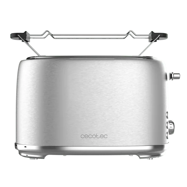 Imagen 2 Tostadora Cecotec Toast&Taste 1000 Retro Double Inox de 980 W. Diseño vintage en acero inoxidable con 2 ranuras anchas y soporte para panecillos.