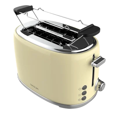 Tostadora Cecotec Toast&Taste 1000 Retro Double Beige de estilo vintage con dos ranuras anchas y soporte superior