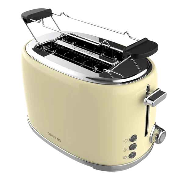 Tostadora Cecotec Toast&Taste 1000 Retro Double Beige de estilo vintage con dos ranuras anchas y soporte superior