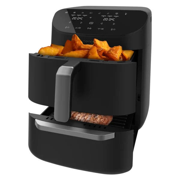 Imagen 2 Freidora de aire Cecotec de 11L con funciones de horno y grill. Cocina dos platos a la vez con su separador. Control WiFi y 8 menús para recetas sanas.