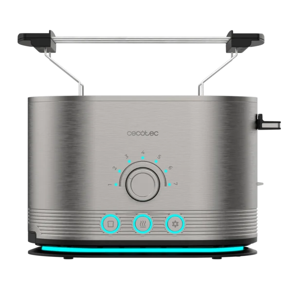 Imagen 3 Tostadora de doble ranura con 850 W y acabado en acero inoxidable. Cuenta con ranuras extraanchas de 3,8 cm, varillas superiores y sistema de autocentrado.