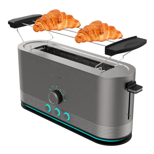 Tostadora Cecotec Shine&Toast Extra de acero inoxidable con soporte para panecillos y ranuras anchas