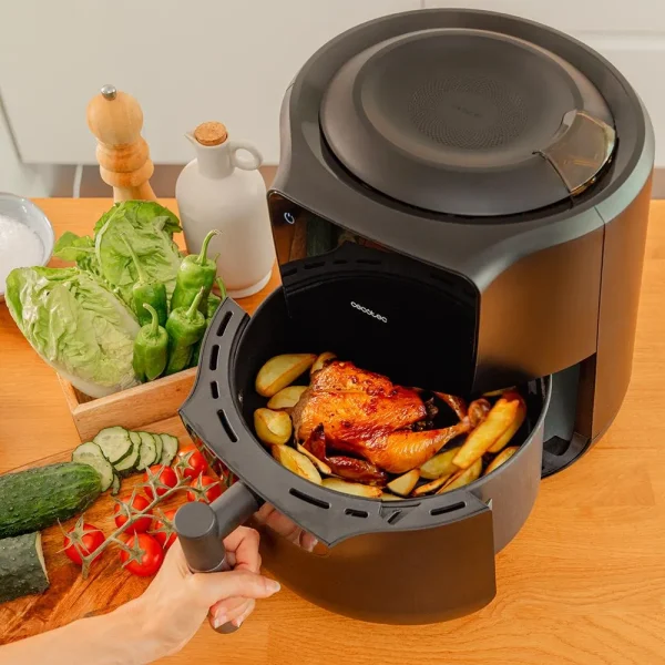 Imagen 8 Freidora de aire Cecofry Rain Pack de 5,5 L con spray de aceite automático y 1550 W. Cocina sana con autolimpieza, 8 menús y accesorios de silicona.