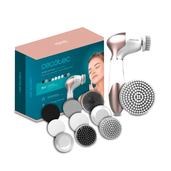 Cepillo facial Bamba FaceCare TotalClean con sus nueve cabezales intercambiables y bolsa de transporte