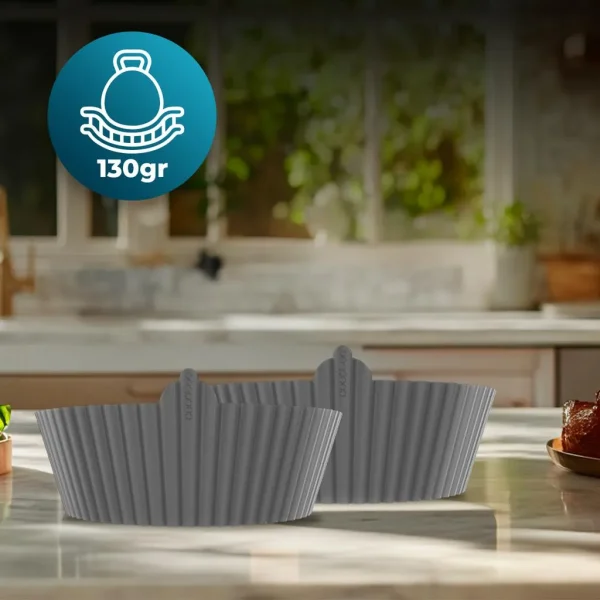 Imagen 5 Pack de 3 moldes circulares para freidoras de aire de 2 a 4.5 L. Accesorios libres de BPA con durabilidad reforzada, diseño antiquemaduras y fácil limpieza.