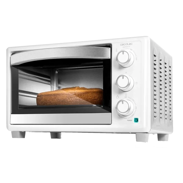 Horno de sobremesa Cecotec Bake&Toast 2300 White con puerta de doble cristal y controles giratorios en color blanco.