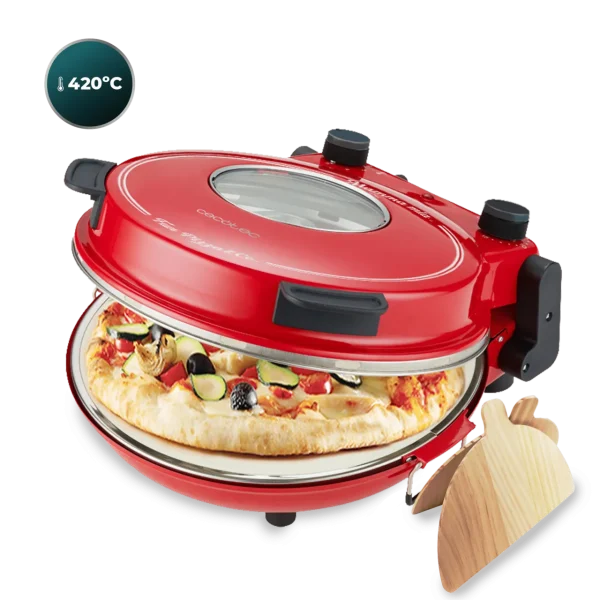Imagen 3 Horno eléctrico para pizzas Fun Pizza&Co Mamma Mia Vista de 1200 W. Alcanza 420 ºC, incluye piedra antiadherente y ventana para control total del cocinado.