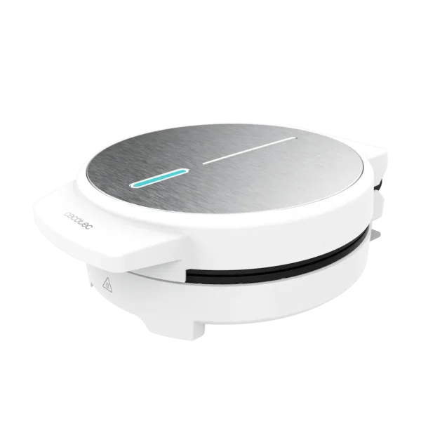 Imagen 3 Gofrera circular de 1000 W con revestimiento RockStone antiadherente. Diseño en acero inoxidable para preparar un gofre grande o cinco con forma de corazón.