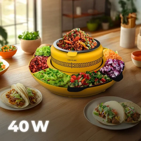 Imagen 4 Máquina para tacos Fun Taco ¡Ándale! con revestimiento RockStone y capacidad para 3 tortillas. 750 W de potencia, calentamiento rápido y placas antiadherentes.