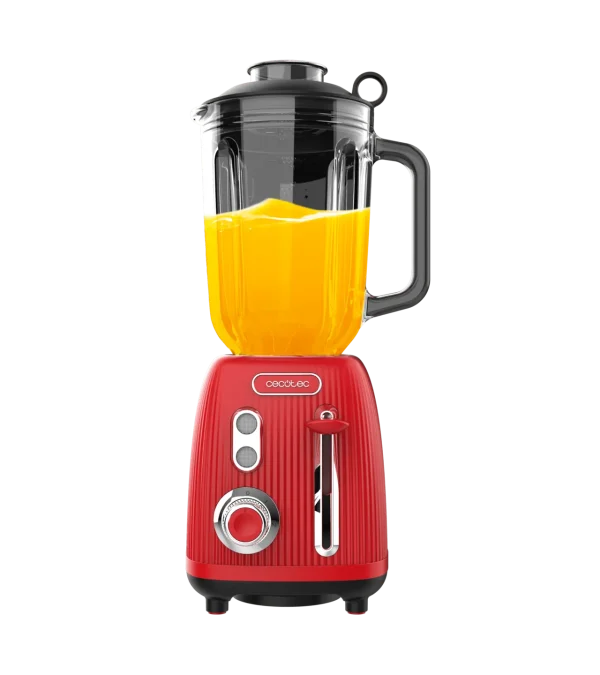 Imagen 2 Batidora de vaso Power Black Titanium RetroRed de 1200 W con cuchillas de titanio negro y jarra de cristal de 1,5 L para resultados profesionales.