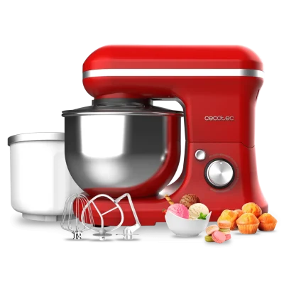 Batidora amasadora Cecomixer Merengue 5L 1200 Ice-Cream Red con bol de acero inoxidable y accesorios