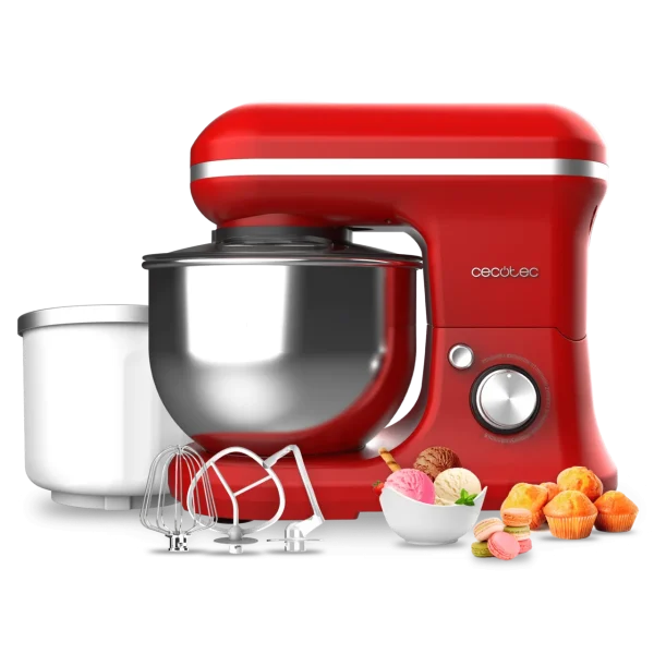 Batidora amasadora Cecomixer Merengue 5L 1200 Ice-Cream Red con bol de acero inoxidable y accesorios