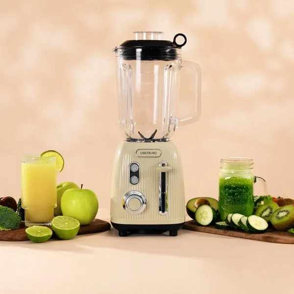 Imagen 3 Batidora de vaso Power Black Titanium RetroGreen de 1200W con jarra de cristal de 1,5L y cuchillas de titanio negro para batidos y mezclas perfectas.