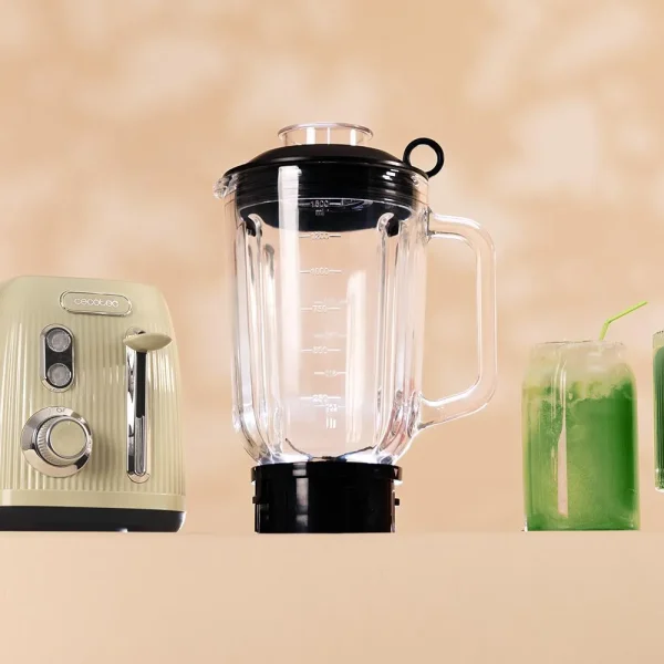 Imagen 7 Batidora de vaso Power Black Titanium RetroGreen de 1200W con jarra de cristal de 1,5L y cuchillas de titanio negro para batidos y mezclas perfectas.
