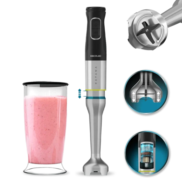 Batidora de mano Cecotec Katana 15 Jar B de 1500 W con pie XL y vaso medidor