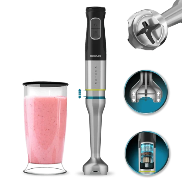 Batidora de mano Cecotec Katana 15 Jar D de 1500 W con pie XL y vaso medidor
