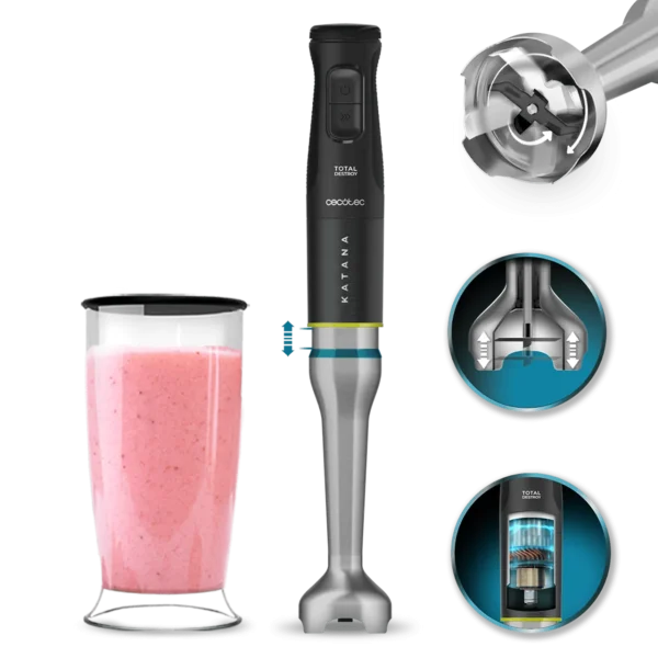 Batidora de mano Cecotec Katana 15 TotalDestroy Jar B de 1500 W con cuchillas contrarotantes y vaso medidor
