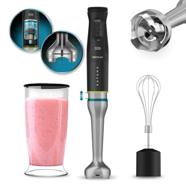 Batidora de mano Cecotec Katana 15 TotalDestroy Cream B de 1500 W con tecnología de cuchillas contrarrotantes y pie XL