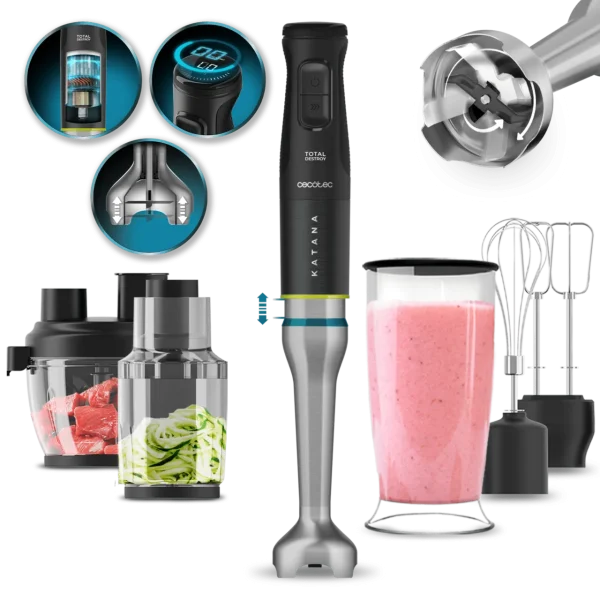 Batidora de mano Katana 15 TotalDestroy Full G Screen con accesorios, pantalla LED y cuchillas contrarrotantes