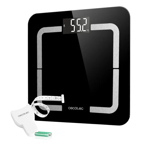 Imagen 2 Báscula de baño digital inteligente Surface Precision 9500 Smart Healthy de Cecotec. Diseñada en cristal templado negro de alta seguridad, pantalla LCD y 180kg.