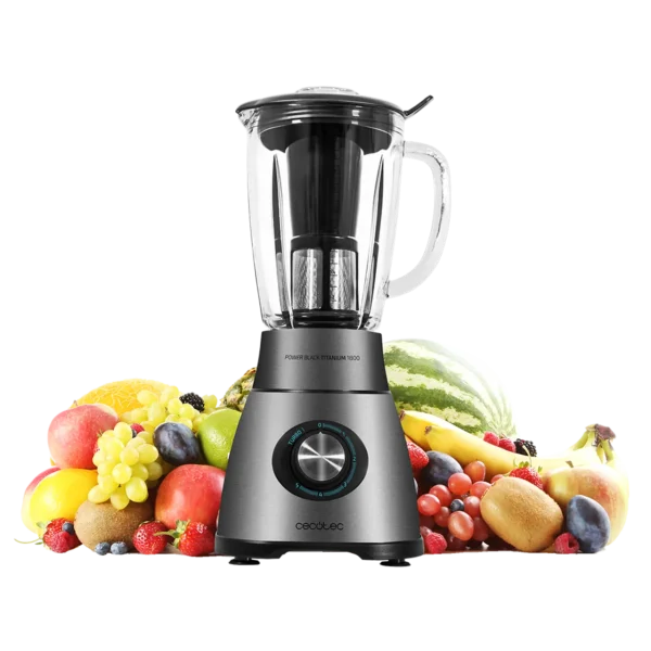 Batidora de vaso Cecotec Power Black Titanium 1800 con jarra de cristal y cuchillas de titanio negro