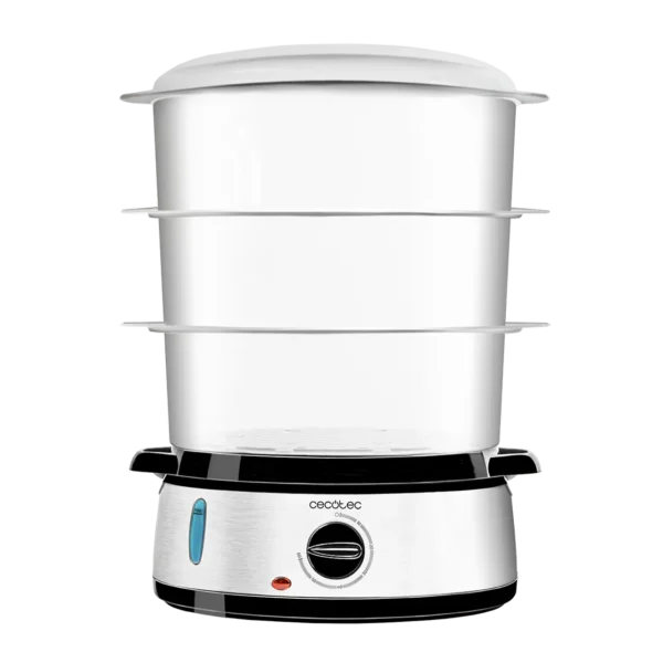 Imagen 2 Vaporera eléctrica Vapovita 3000 Inox de 800 W con 3 recipientes independientes y cuerpo de acero inoxidable. Cocina saludable con temporizador de 60 minutos.